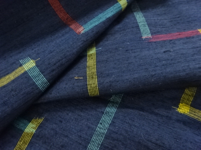  アンティーク　幾何学模様織り出し手織り紬単衣着物